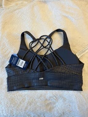 Marika Black Strappy Sports Bra with Croc-Print Band